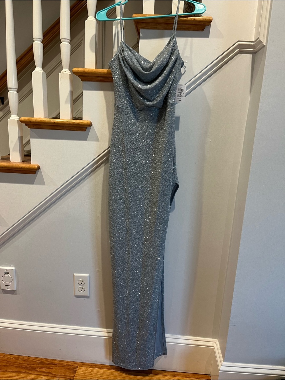 Windsor Silver Sparkle Cowl Neck Maxi Dress